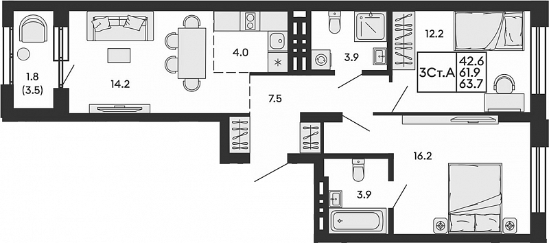 3к квартира
