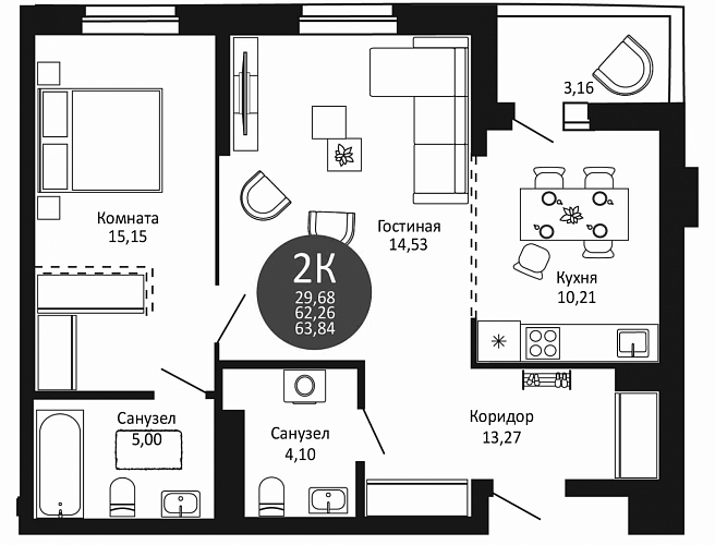 2к квартира