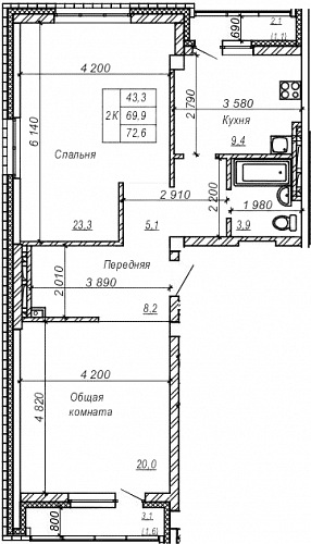 2к квартира