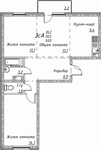 3к квартира